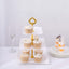3-Tier Plastic Square Cupcake Stand Tower White - Charming Disposable Dessert Display Serving Tray Platter with Heart Wavy Edge & Gold Top Handle for Tea Parties Weddings & Special Occasions 13"