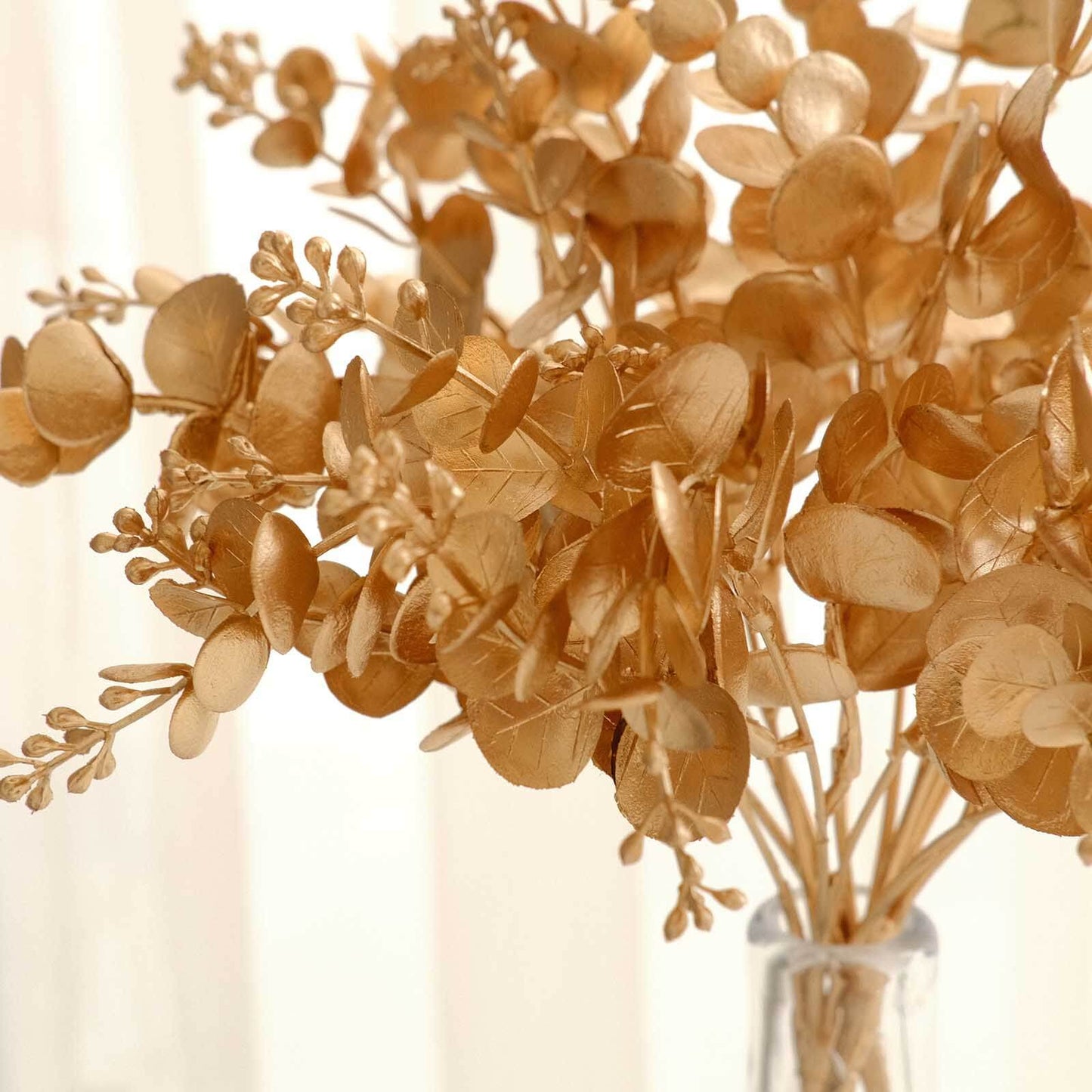 4-Pack Artificial Eucalyptus Leaves Decor Metallic Gold - Vibrant Faux Plant Spray Bush for Bridal Bouquets Floral Arrangements & Event Styling 12"