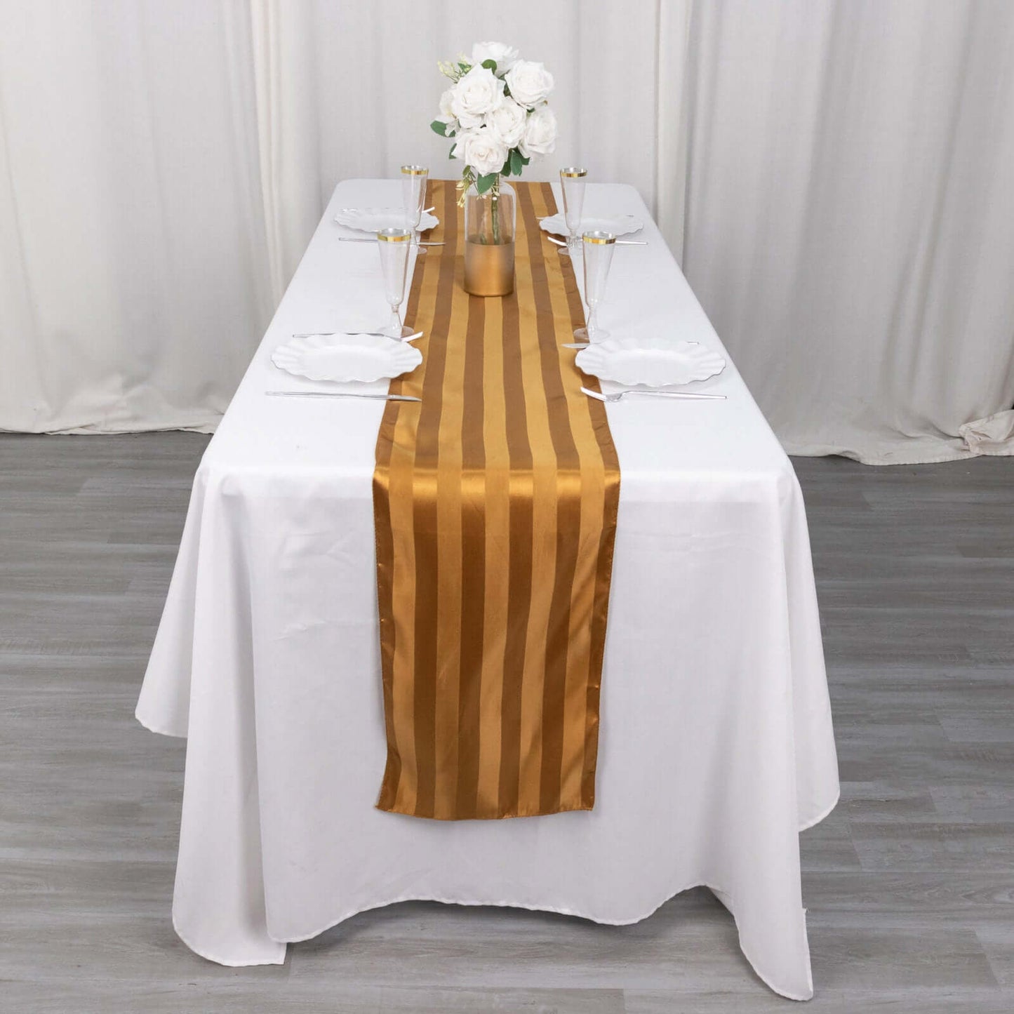 Satin 12"x108" Table Runner Gold - Stripe Table Decor
