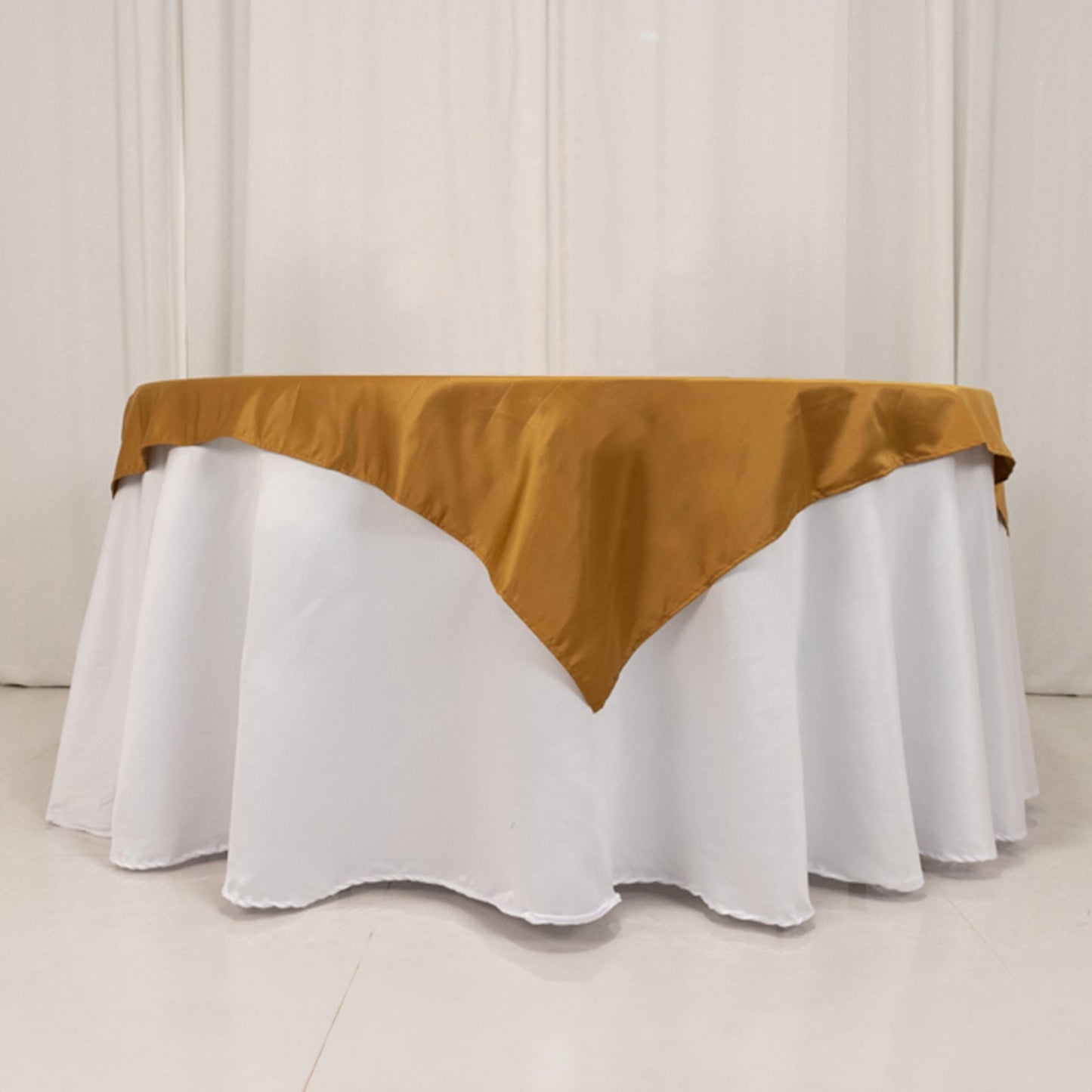 Lamour Satin 54"x54" Table Overlay Square Tablecloth Gold - Durable & Silk-Like Table Cover for Weddings & Parties