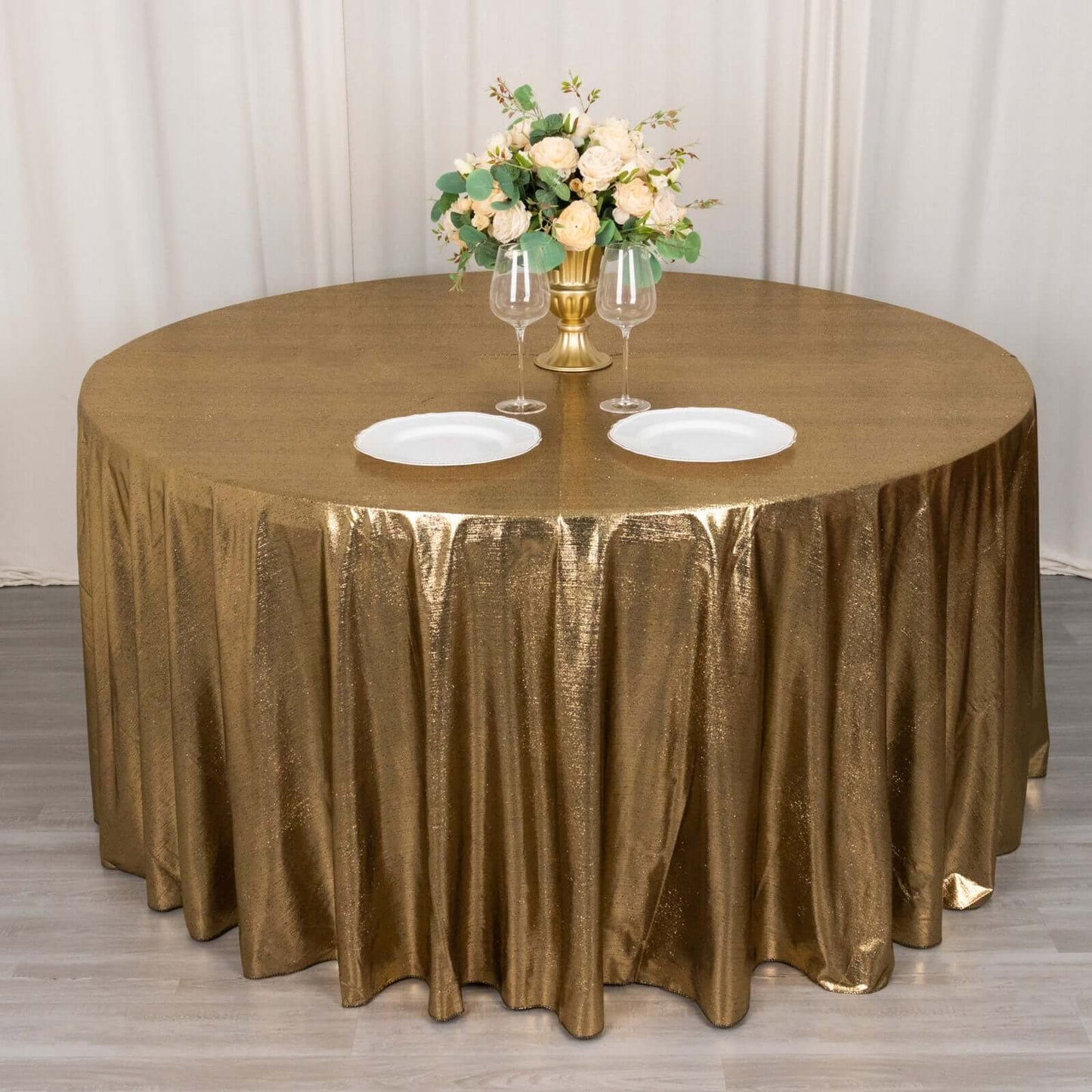 Sequin Dots Polyester Round 120" Tablecloth Shimmering Antique Gold - Wrinkle Free & Sparkling Table Cover