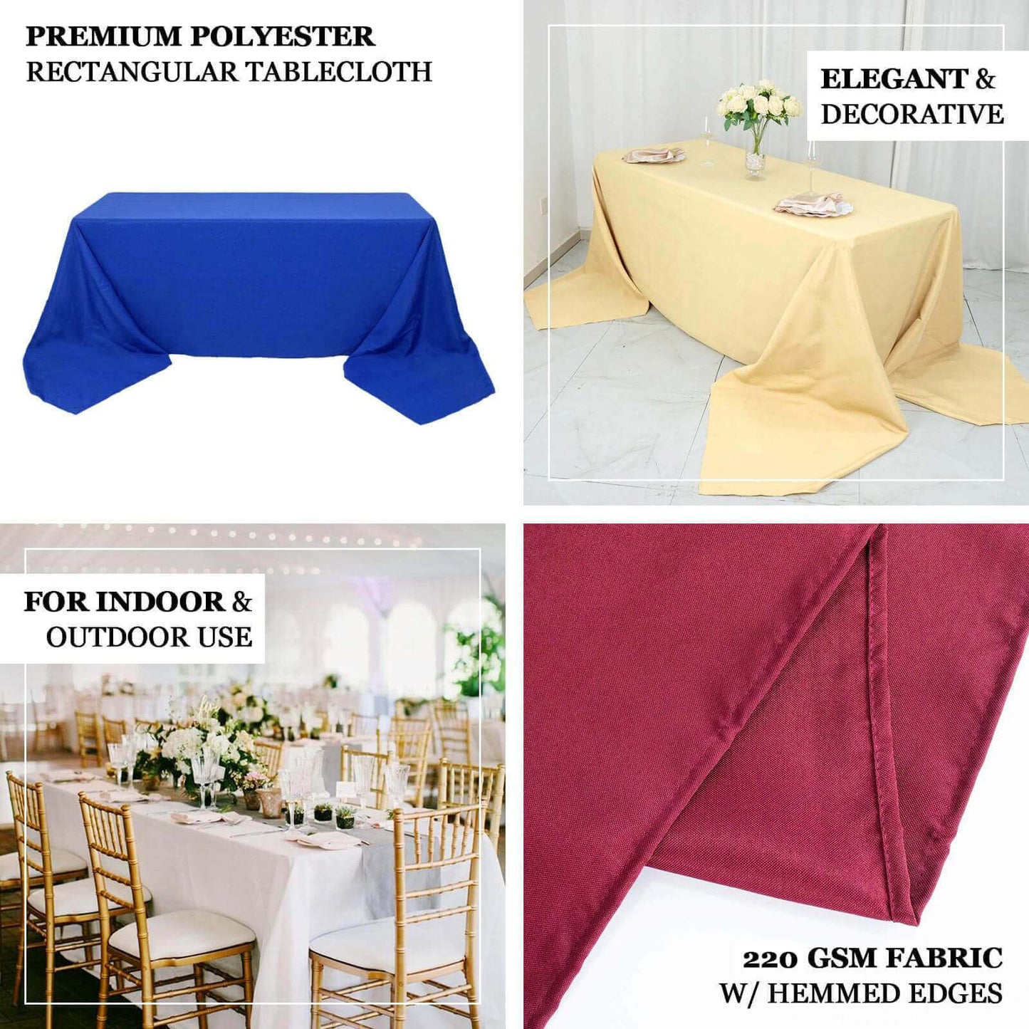 Premium Polyester 90"x156" Rectangle Tablecloth Gold - Seamless 220GSM Stain-Resistant Design for Classy Events