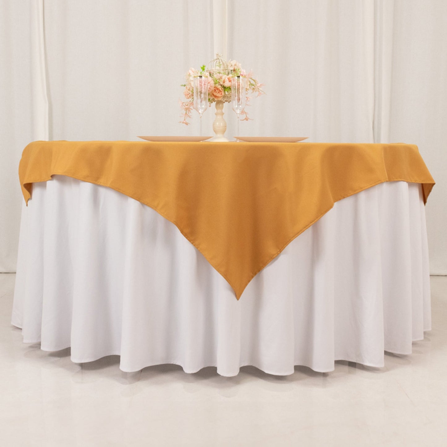 Premium Polyester 54"x54" Table Overlay Square Tablecloth Gold - Stain and Wrinkle-Resistant 220GSM Finish for Weddings & Events