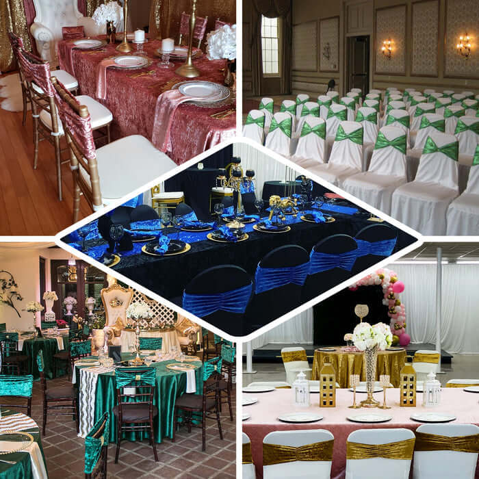 5 Pack Premium Crushed Velvet Chair Sashes Champagne Ruffle Style - Textured Chair Bands for Stunning Event Decor