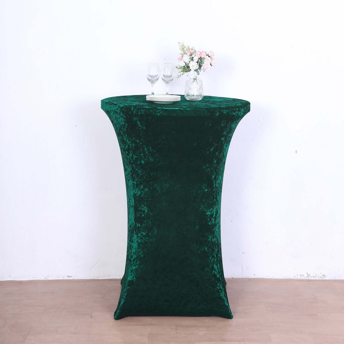 Crushed Velvet Spandex 30" Round Cocktail Table Cover Hunter Emerald Green Smooth Highboy Tablecloth