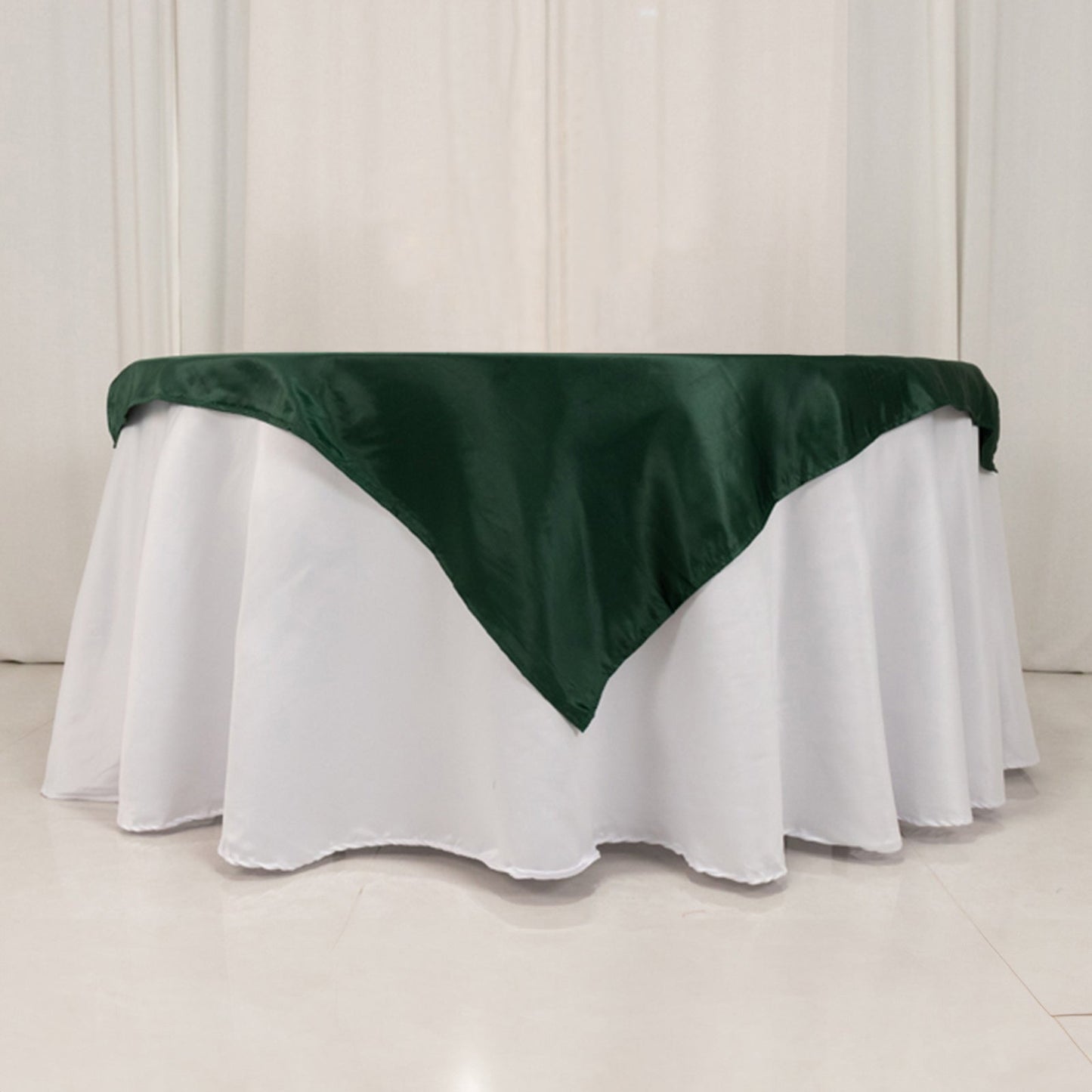 Lamour Satin 54"x54" Table Overlay Square Tablecloth Hunter Emerald - Durable & Silk-Like Table Cover
