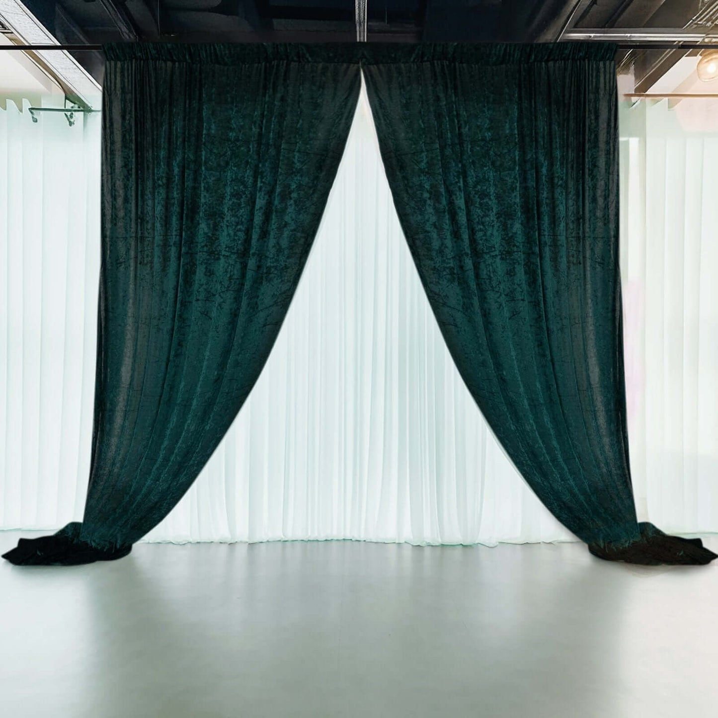 Hunter Emerald Green Crushed Velvet Backdrop Curtain â€“ 5ft x 12ft Event Drape with Rod Pocket, Privacy Panel for Photo Booths & Events