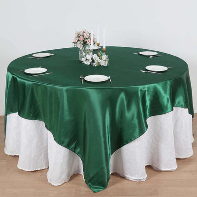 Satin 90"x90" Table Overlay Square Tablecloth Hunter Emerald Green - Smooth Finish Table Topper