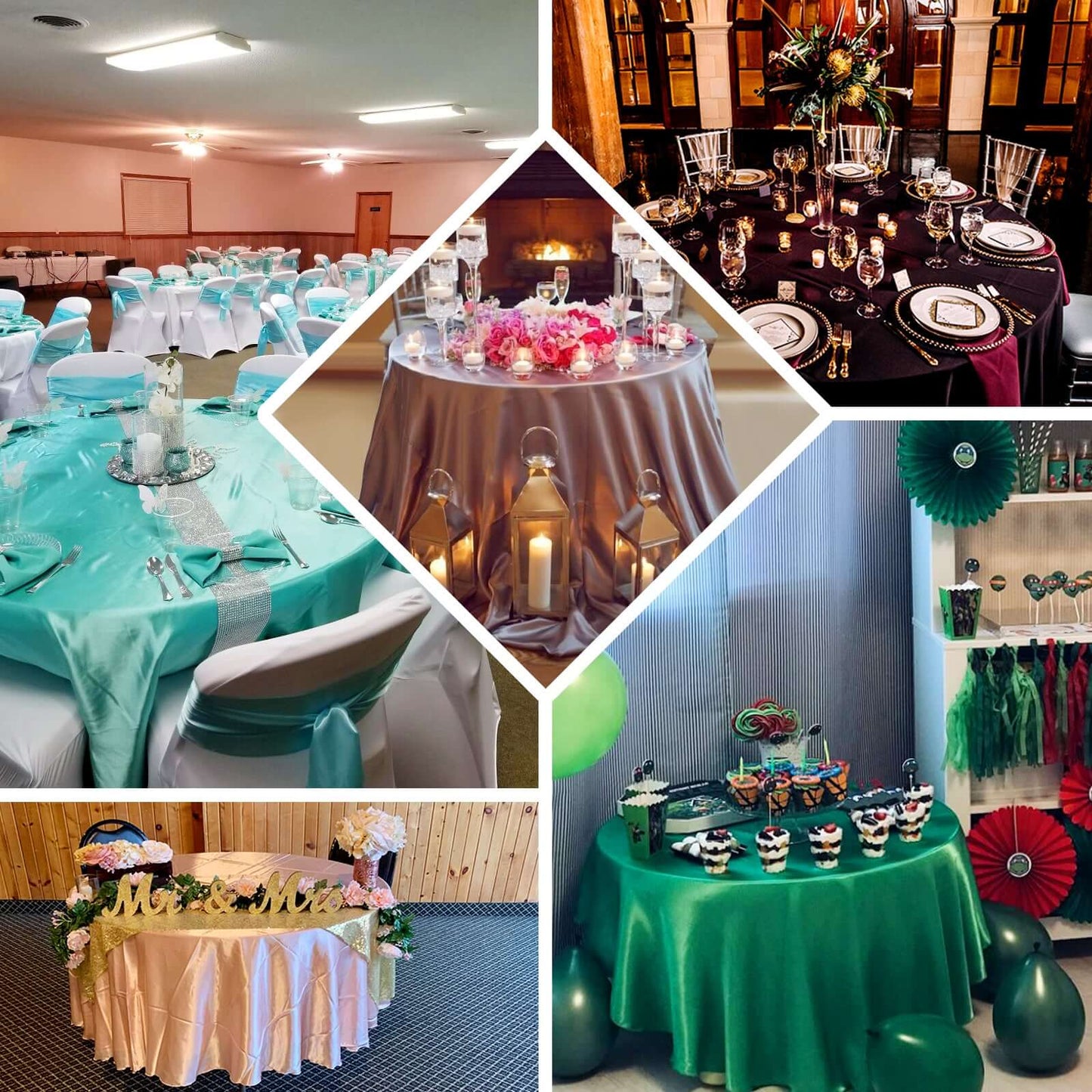 Satin 90" Round Tablecloth Hunter Emerald Green - Smooth and Lustrous Table Cover