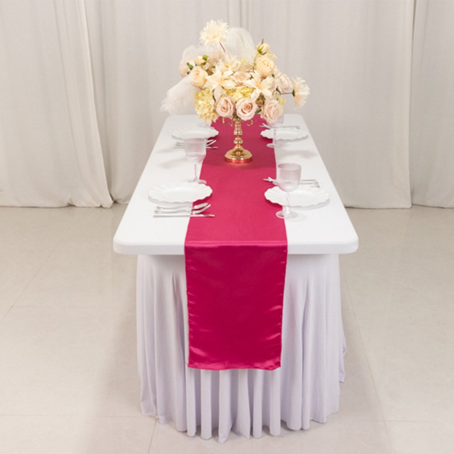 Lamour Satin 12"x108" Table Runner Fuchsia - Smooth & Lustrous Finish