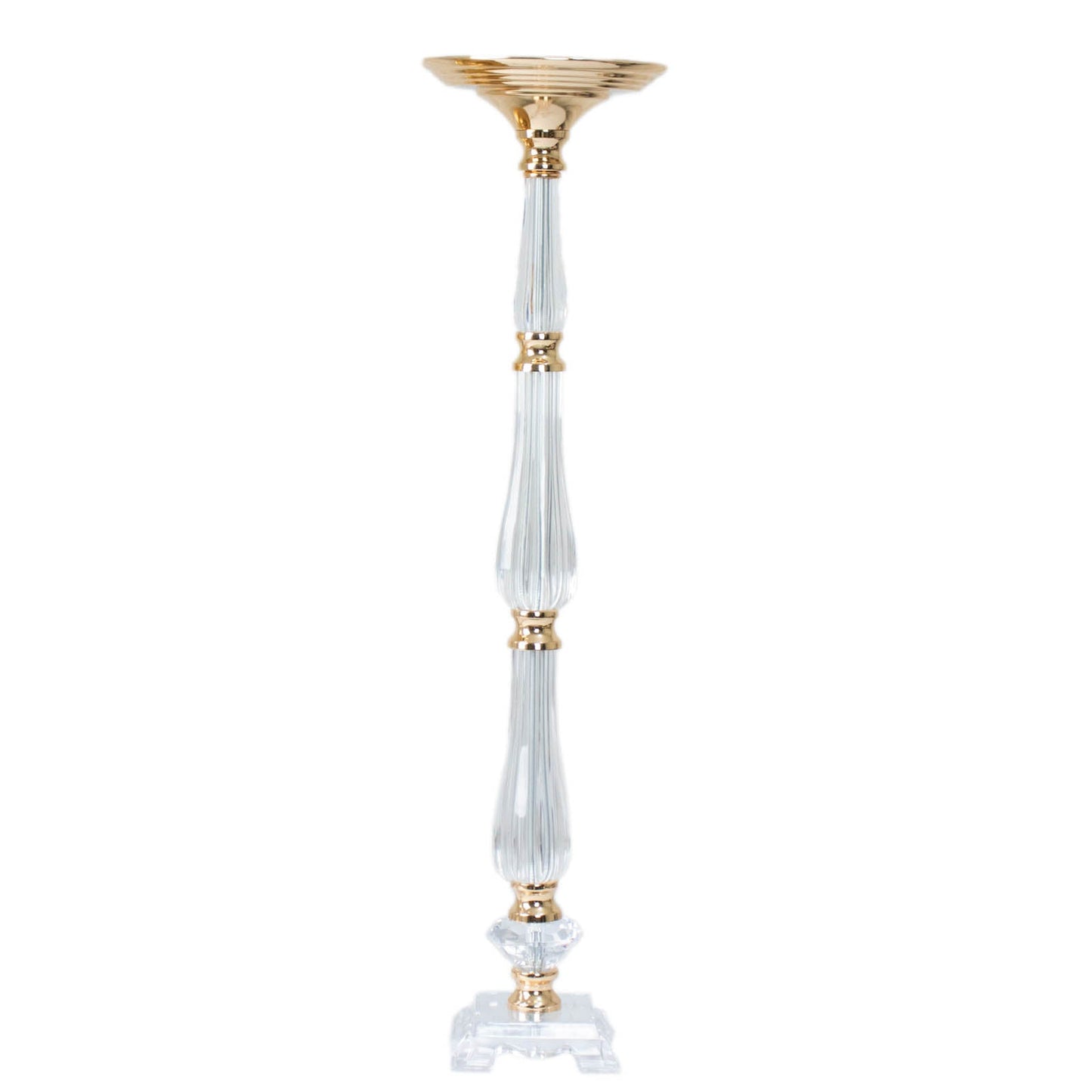 Acrylic Crystal Pillar Candle Stand Gold/Clear - Table Centerpiece and Wedding Flower Bowl Pedestal 32"