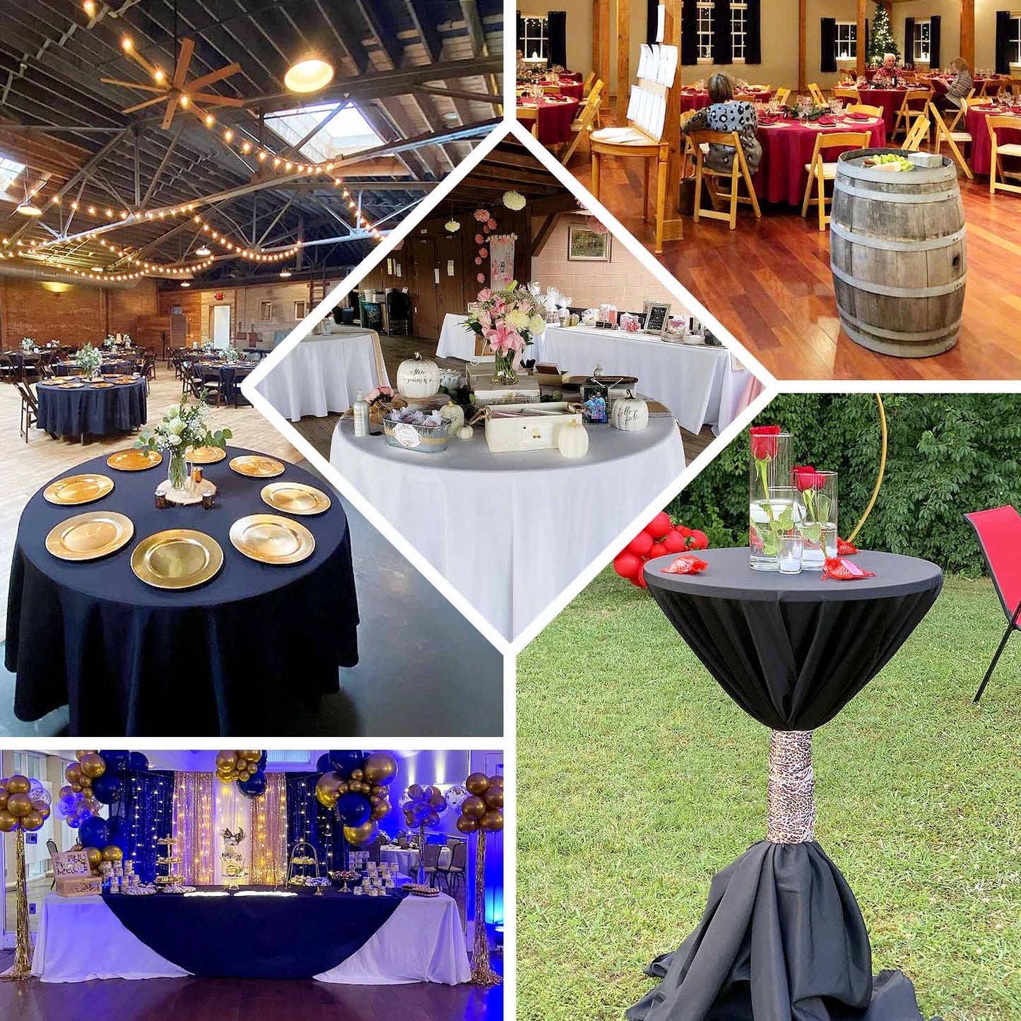 Premium Polyester 108" Round Tablecloth Navy Blue - Wrinkle-Resistant 220GSM Table Cover