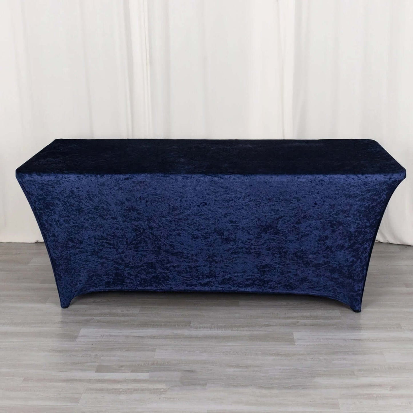 Crushed Velvet Fitted Rectangular 6ft Table Cover Navy Blue - Wrinkle-Free Stretchy Tablecloth