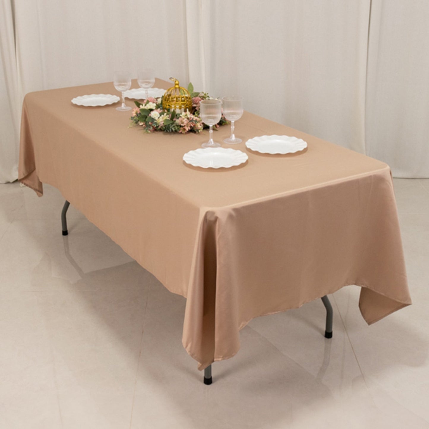 Lamour Satin 60"x102" Rectangle Tablecloth Nude - Durable & Silky Soft Feel Table Cover