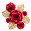 Set of 9 Red 3D Rose Paper Flowers with Gold Tropical Palm Leaves, Party Flower Backdrop Hanging Wall Decor