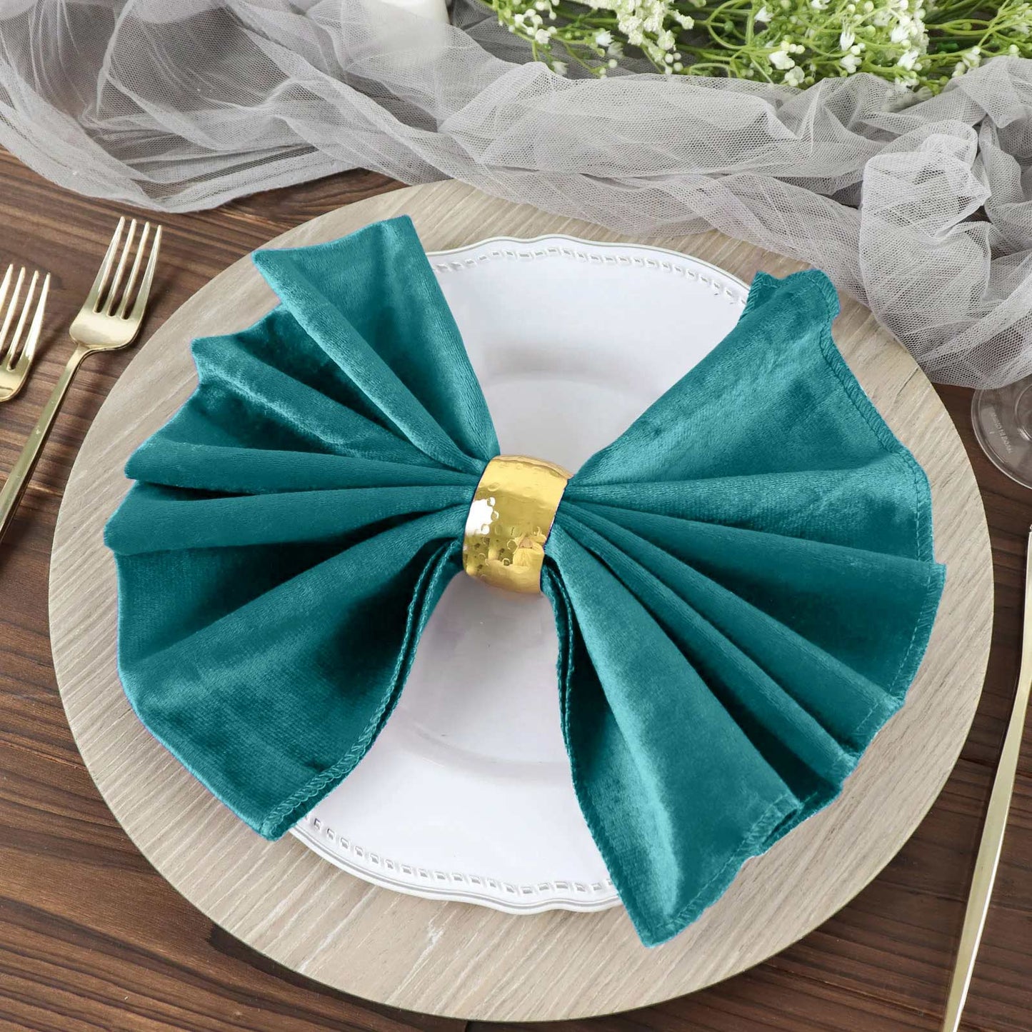 5 Pack Premium Velvet 20"x20" Napkins Peacock Teal - Soft Sheen Finish Cloth Napkins