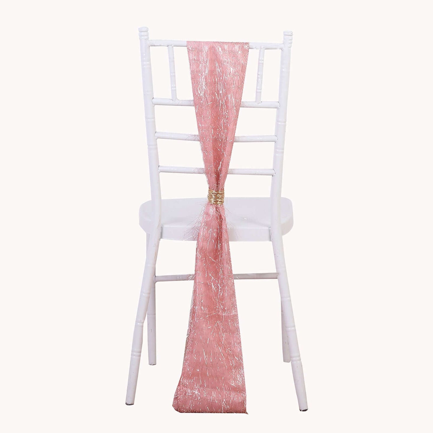 5 Pack Polyester Chair Sashes Rose Gold Metallic Tinsel Fringe - Easy to Use Chair Bows 6"x108"