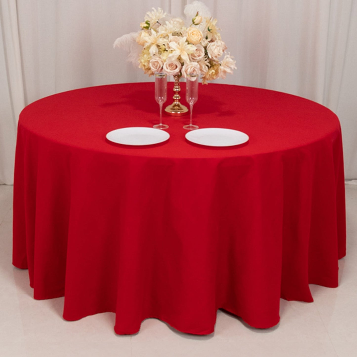 Cotton Blend 120" Round Tablecloth Red - Seamless Wrinkle-Resistant Table Cover