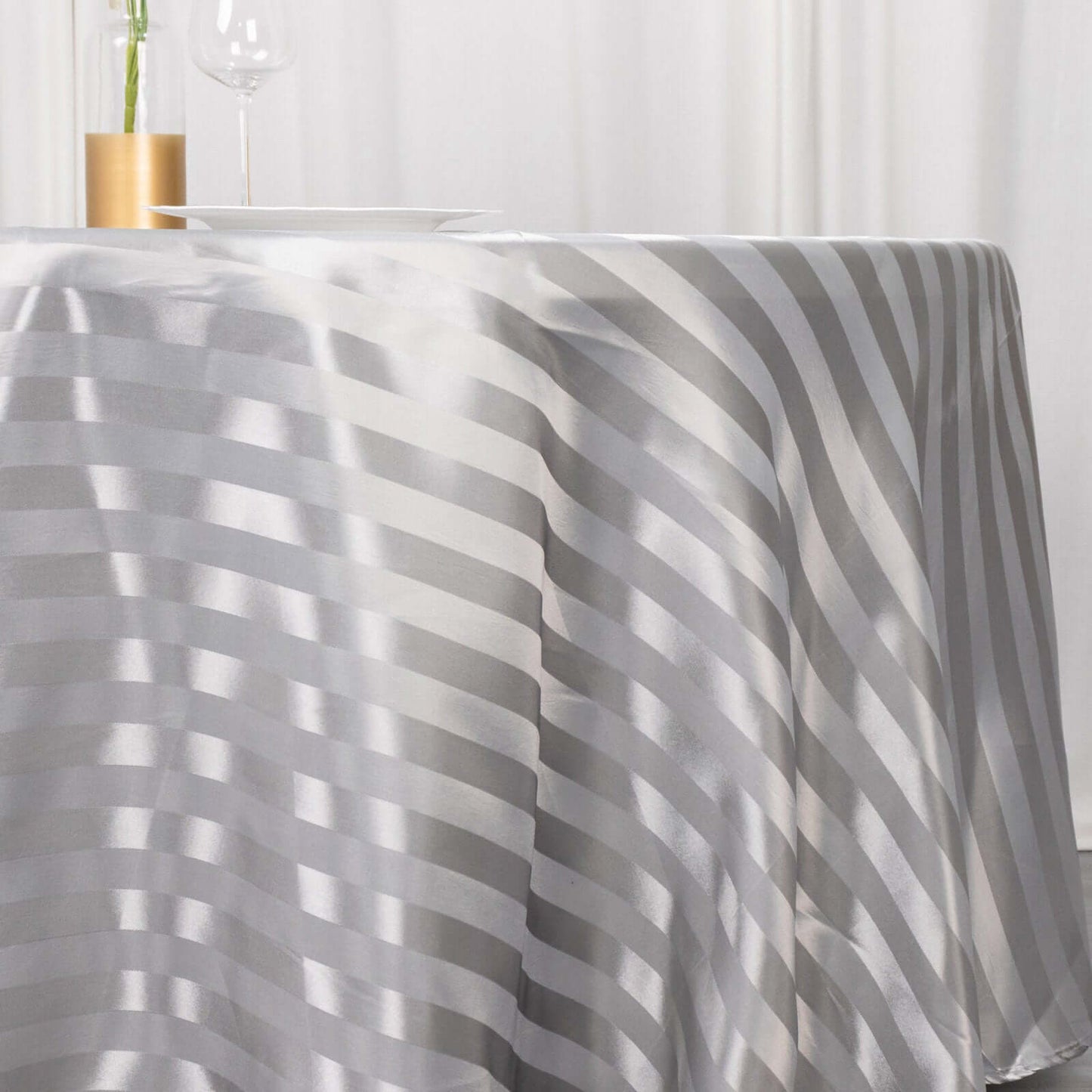 Satin Striped 120" Round Tablecloth Silver - Silky Smooth Seamless Table Cover