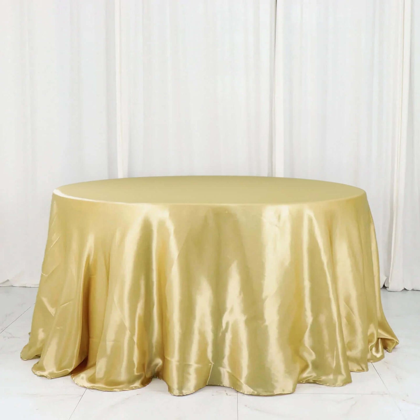 Satin 132" Round Tablecloth Champagne - Stylish Seamless Table Cover