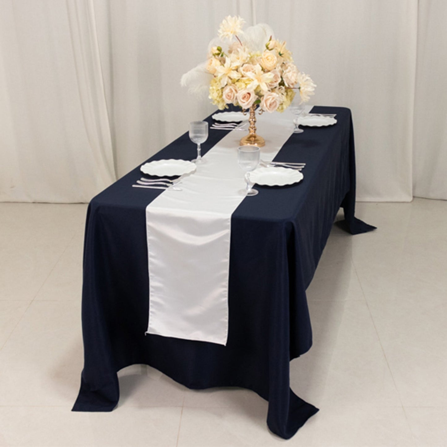 Lamour Satin 12"x108" Table Runner White - Smooth & Lustrous Wedding Decor