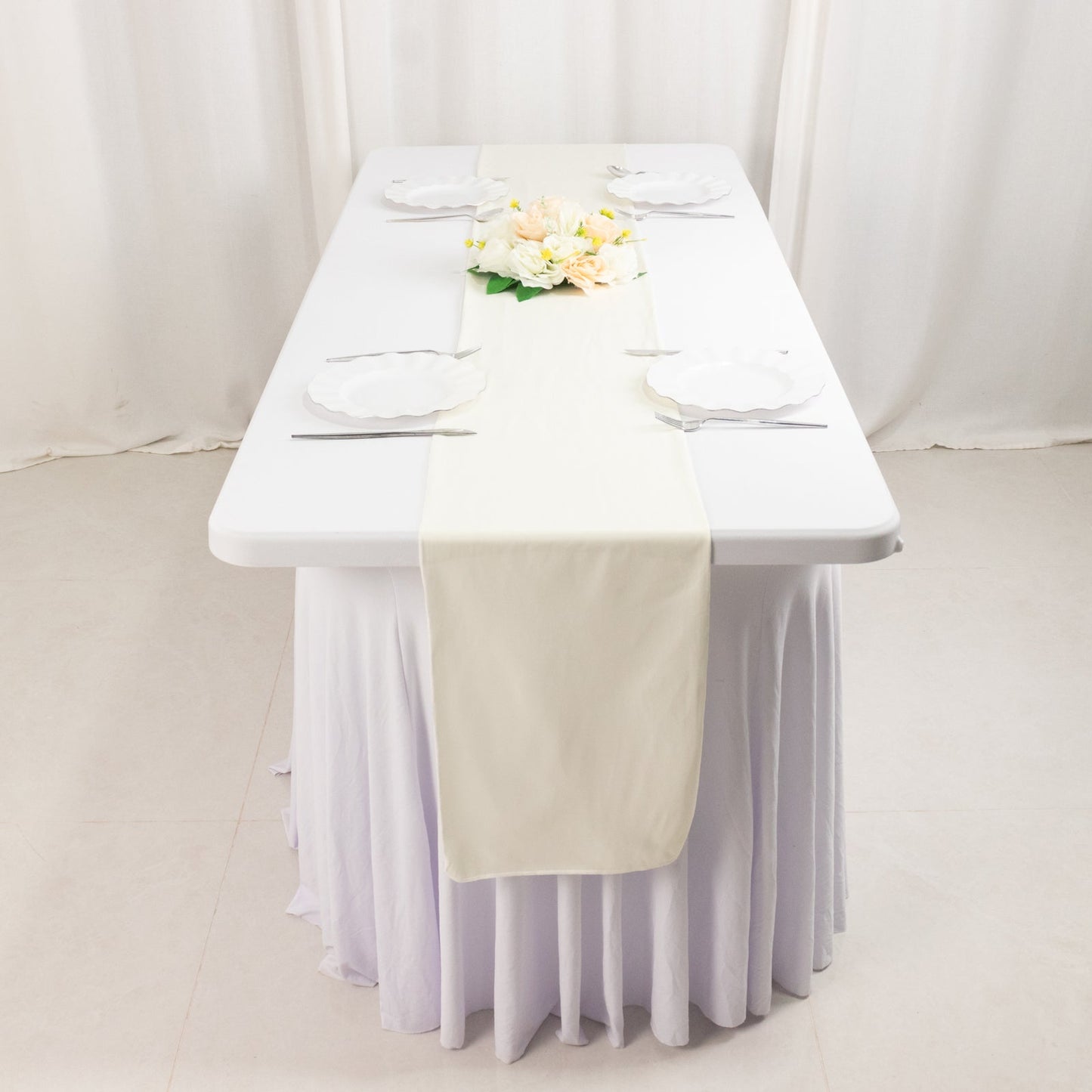 Scuba Polyester 12"x108" Table Runner Ivory - Wrinkle-Free Table Linen