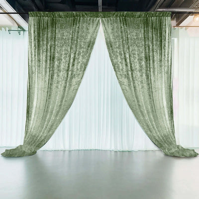 Sage Green Crushed Velvet Backdrop Curtain â€“ 5ft x 12ft Event Drape with Rod Pocket, Privacy Panel for Photo Booths & Events
