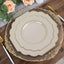 10-Pack Plastic Dessert Appetizer Plates in Taupe Baroque Design with Scalloped Gold Rim - Heavy Duty Disposable Salad Plates 8"