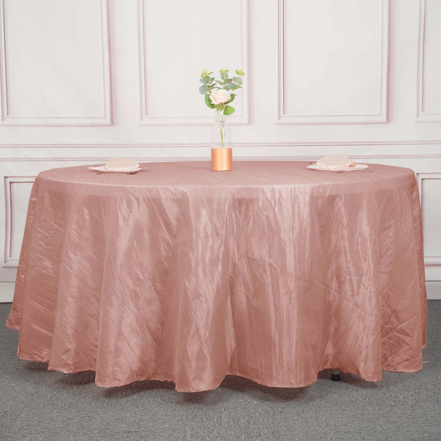Taffeta 120" Round Tablecloth Dusty Rose - Seamless Accordion Crinkle Table Cover