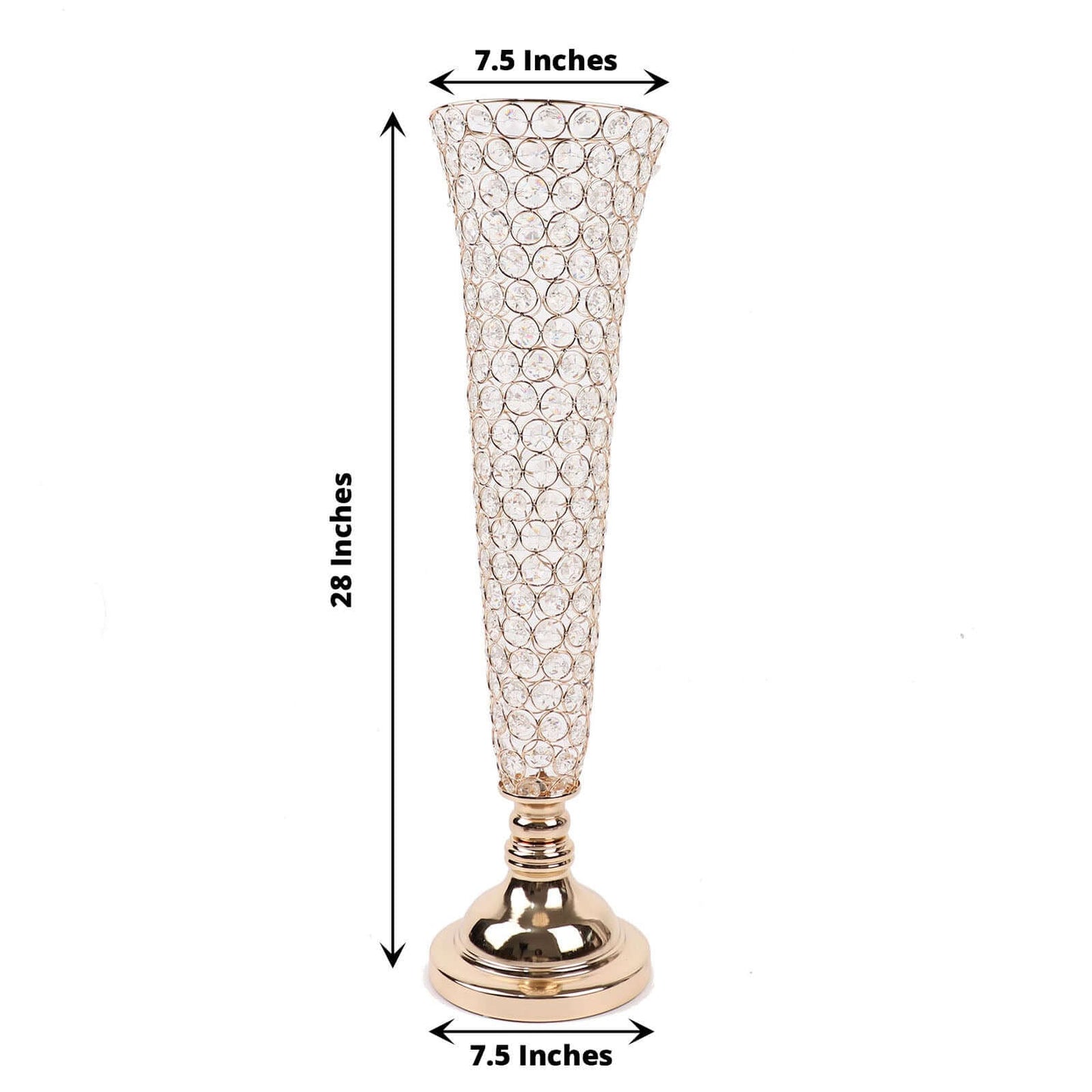 2-Pack Crystal Beaded Trumpet Vase Gold - Exquisite Floral Display Centerpiece Stand Set for Banquets & Receptions 28" Tall