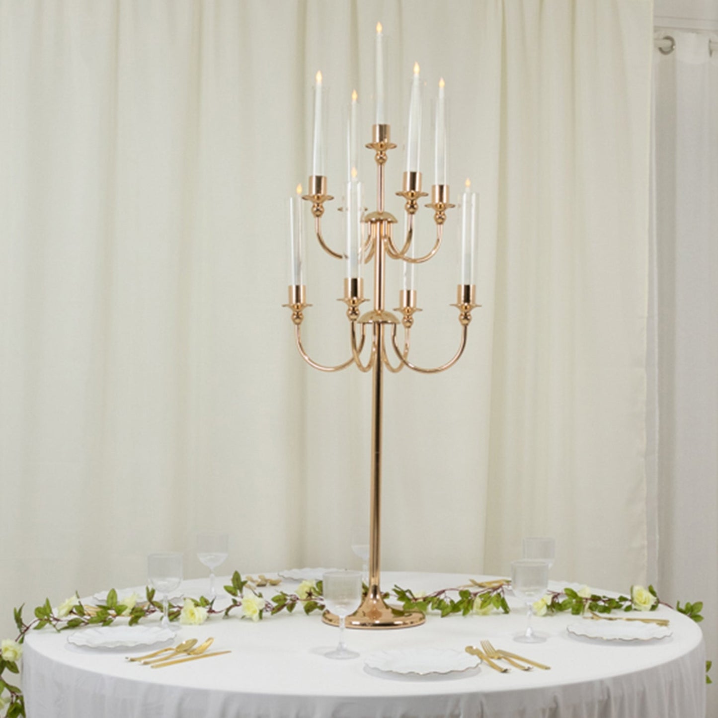 Metal Floor Candelabra Candle Holder, 9-Arm Vintage Taper Stand Gold Table Centerpiece for Weddings & Parties 46" Tall