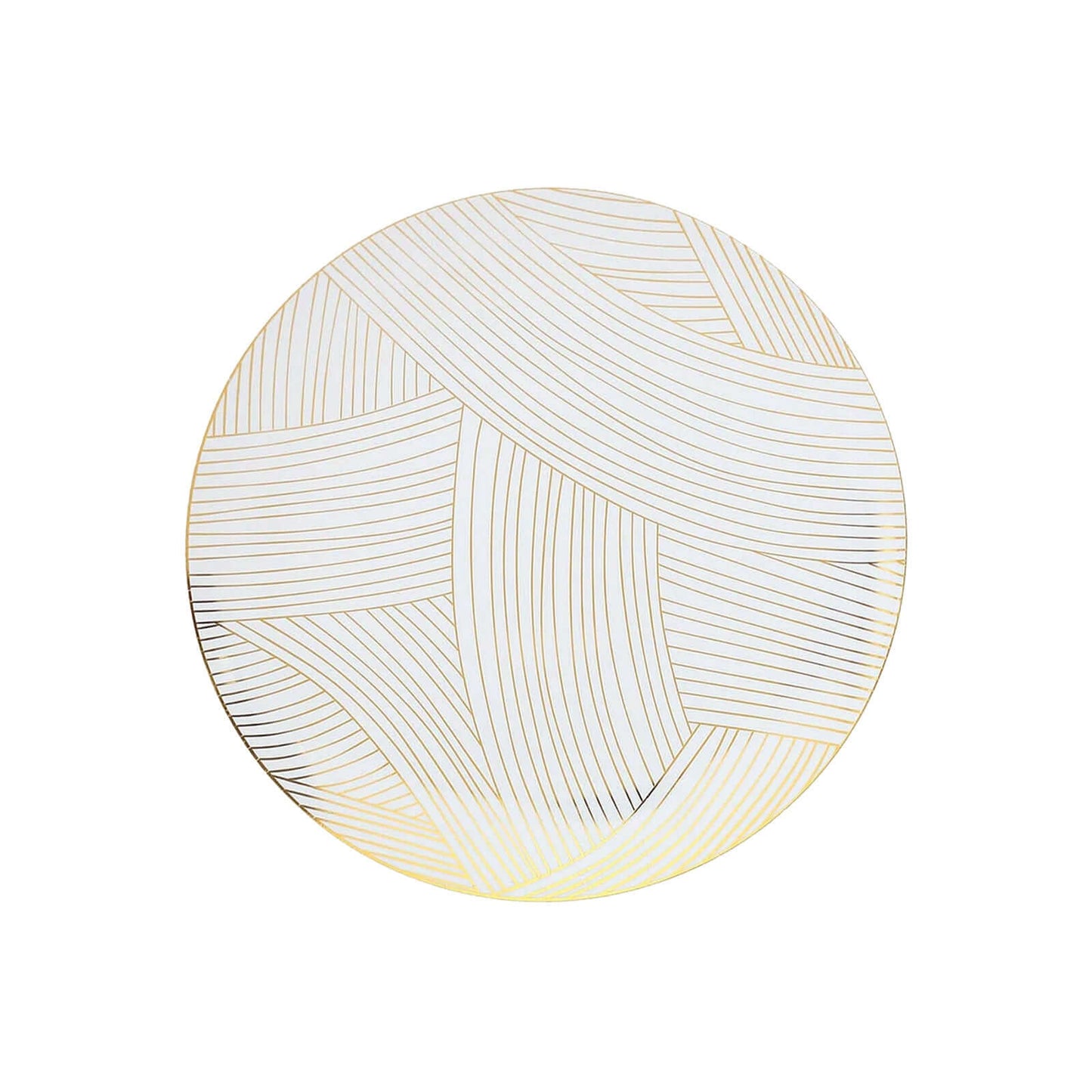 10-Pack Plastic 7" Round Dessert Plates in White with Gold Wave Brush Strokes Pattern - Disposable Appetizer Salad Plates for Modern & Classy Table Decor