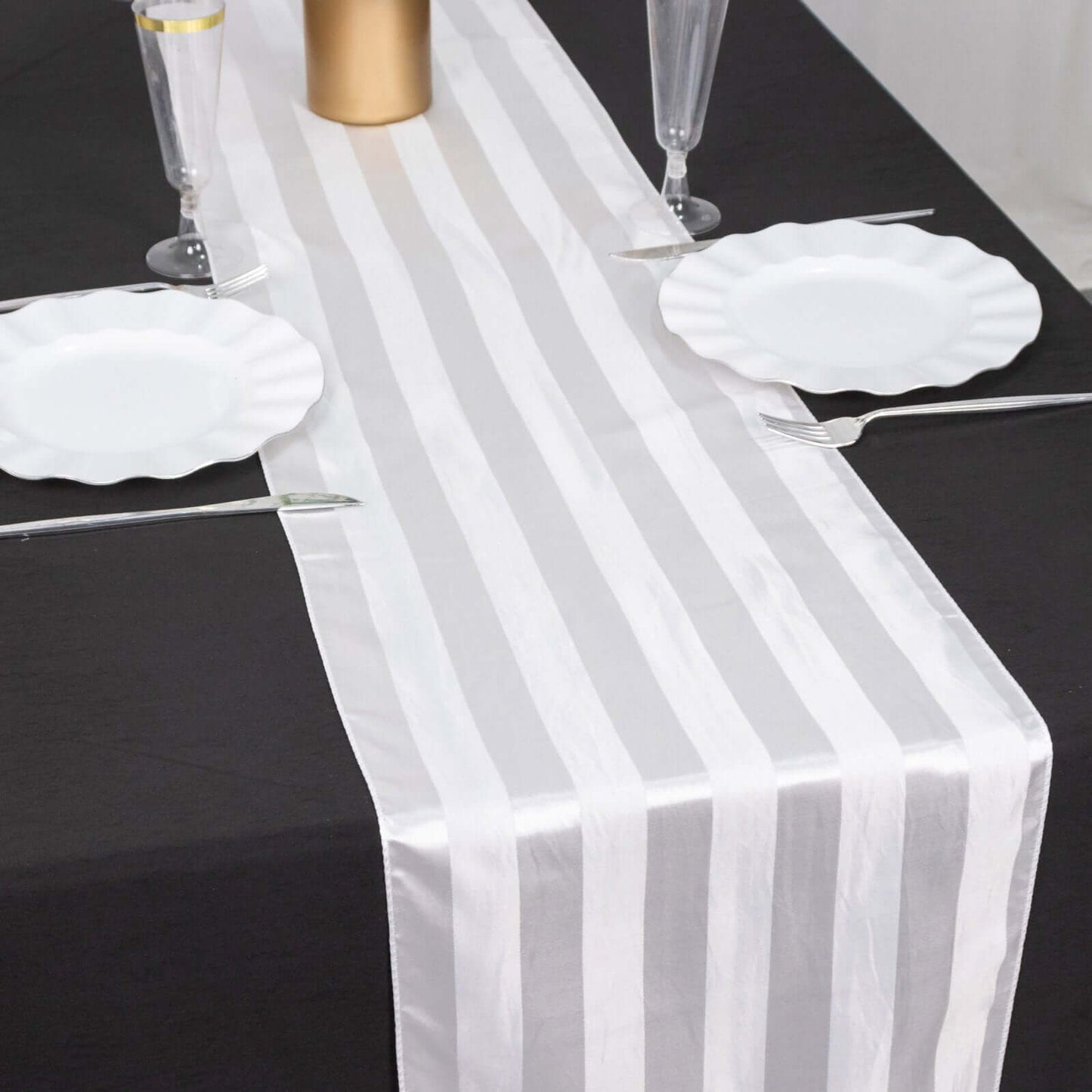 Satin 12"x108" Table Runner White - Stripe Classic Wedding & Event Table Decor