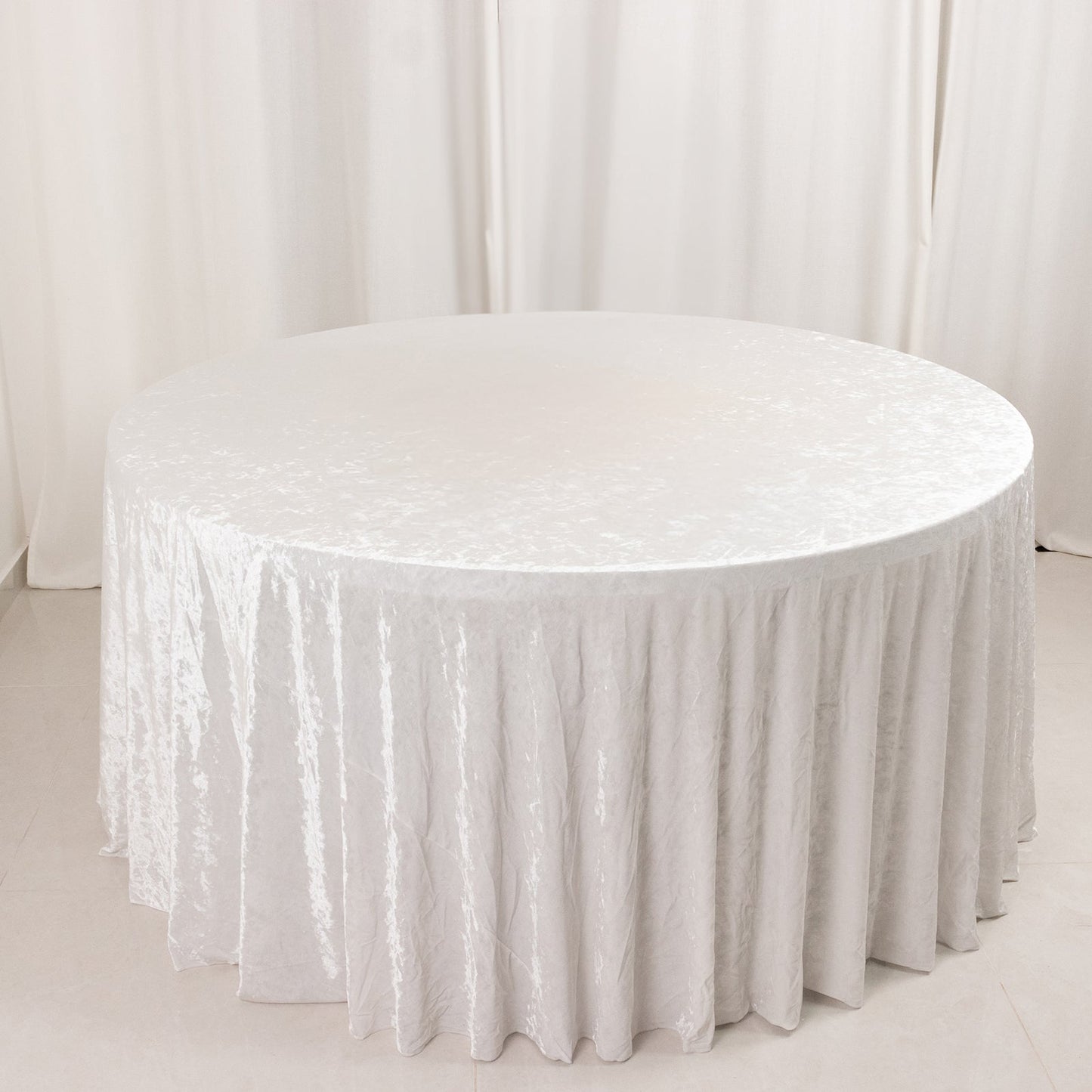 Premium Crushed Velvet 120" Round Tablecloth White - Reusable Soft & Stylish Seamless Table Cover