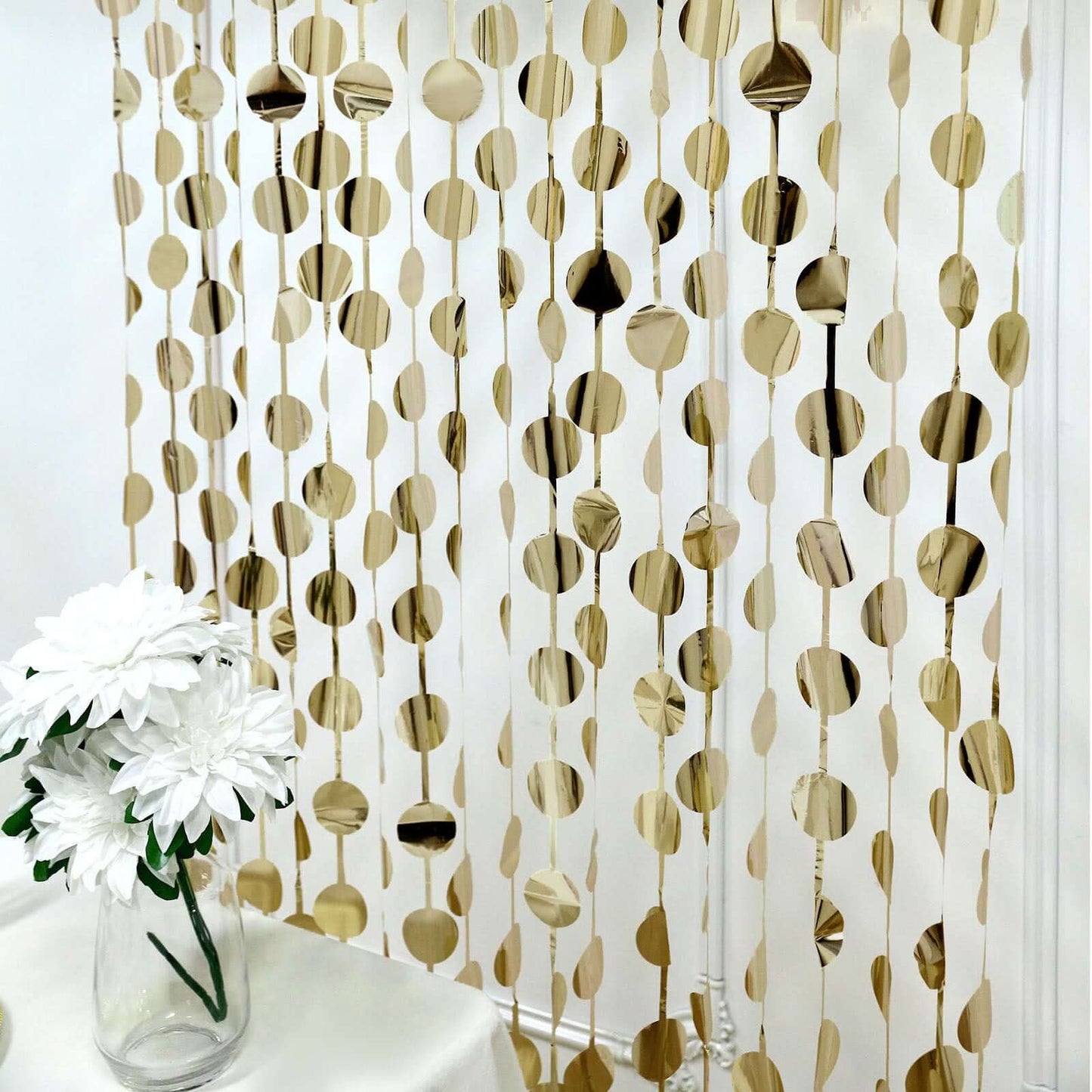 Champagne Round Chain Foil Fringe Curtain Party Backdrop, Metallic Champagne Tinsel Streamer Party Decor - Door Window Foil Curtain - 3ftx6.5ft
