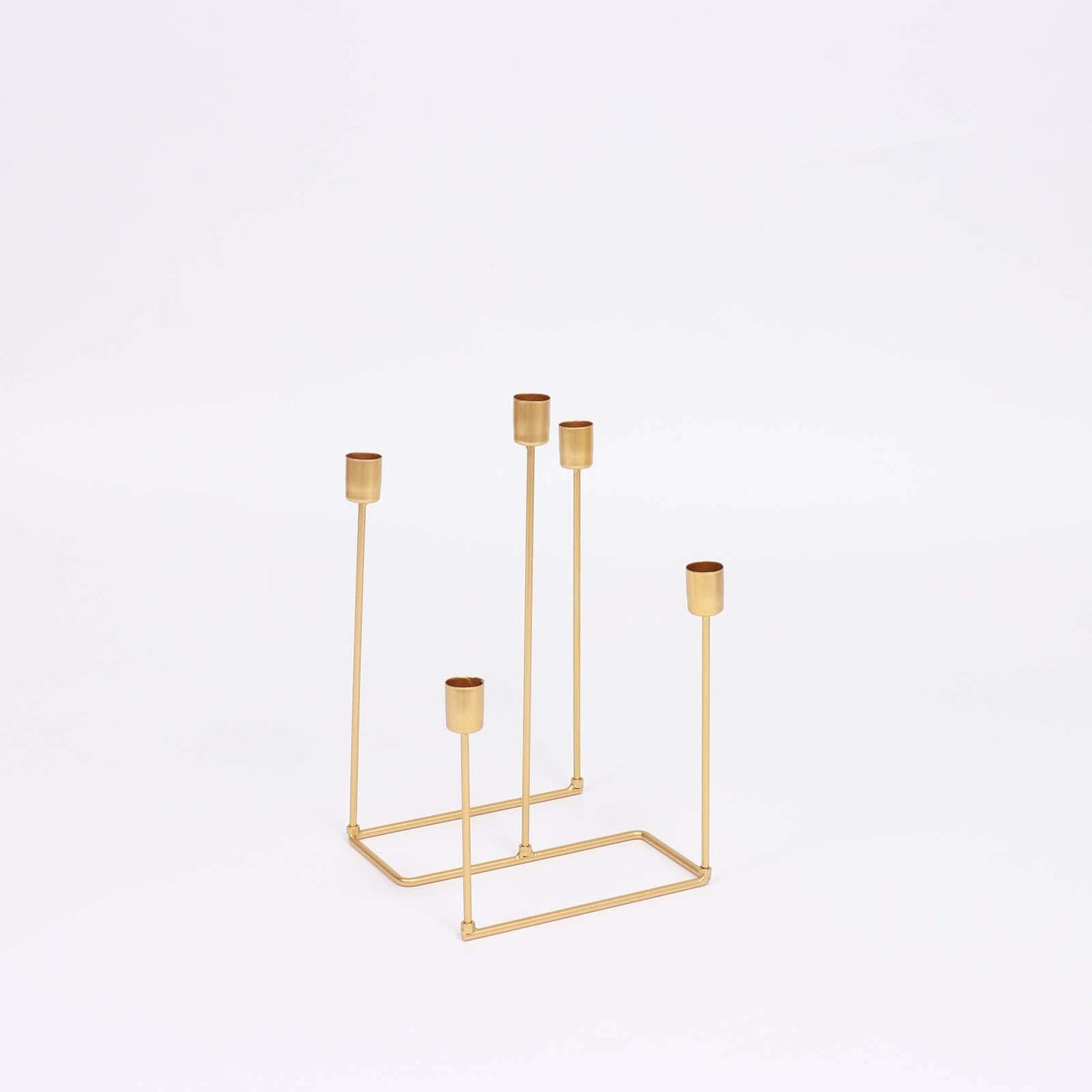 Taper Candle Holder Gold Metal 5-Arm Geometric Candelabra Design - Decorative Piece for Banquets and Celebrations 12"