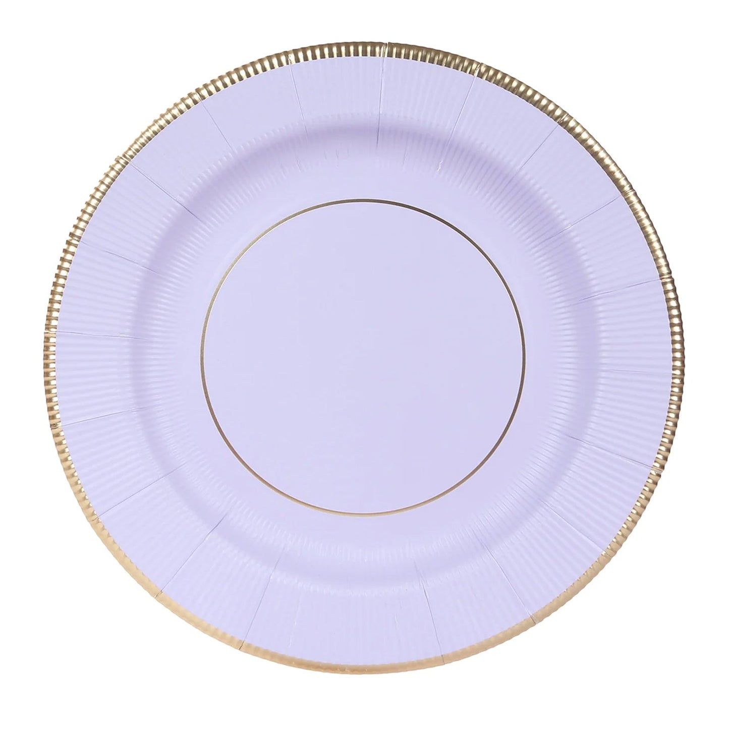 25-Pack Disposable Round Charger Plates in Lavender Lilac Sunray Design with Gold Rim - 350GSM Heavy Duty Paper Chargers 13"