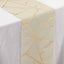 Polyester 9ft Table Runner Beige with Gold Foil Modern Geometric Accent