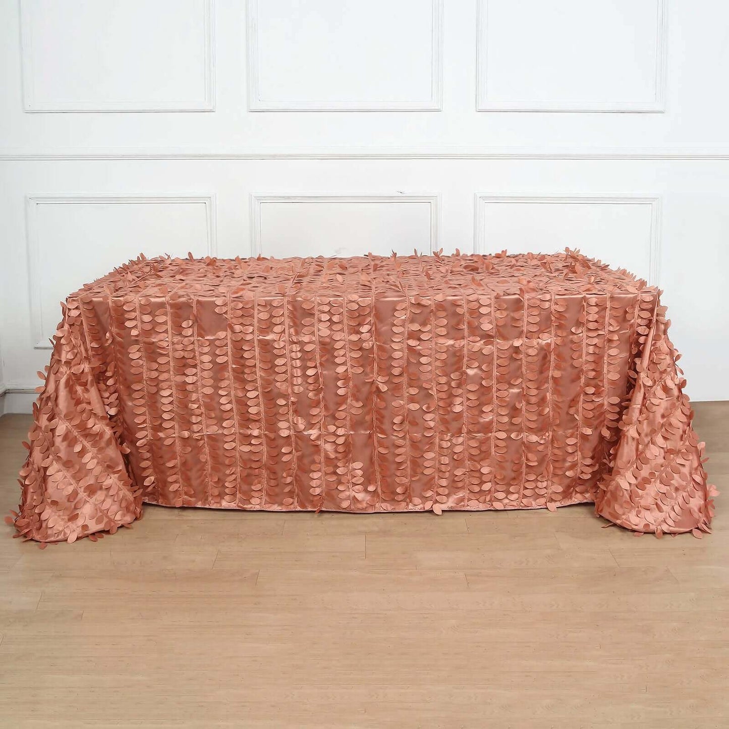 Taffeta 90"x156" Rectangle Tablecloth Terracotta (Rust) | 3D Leaf Petal Design Seamless Table Cover