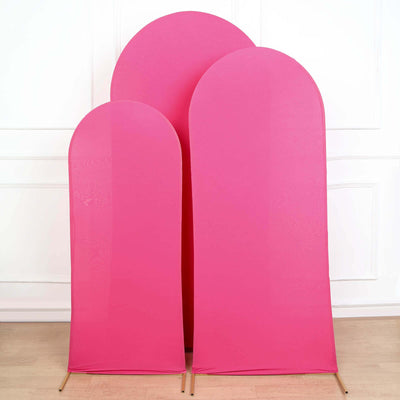 Set of 3 Matte Fuchsia Spandex Fitted Chiara Backdrop Stand Cover For Round Top Wedding Arch - 5ft, 6ft, 7ft