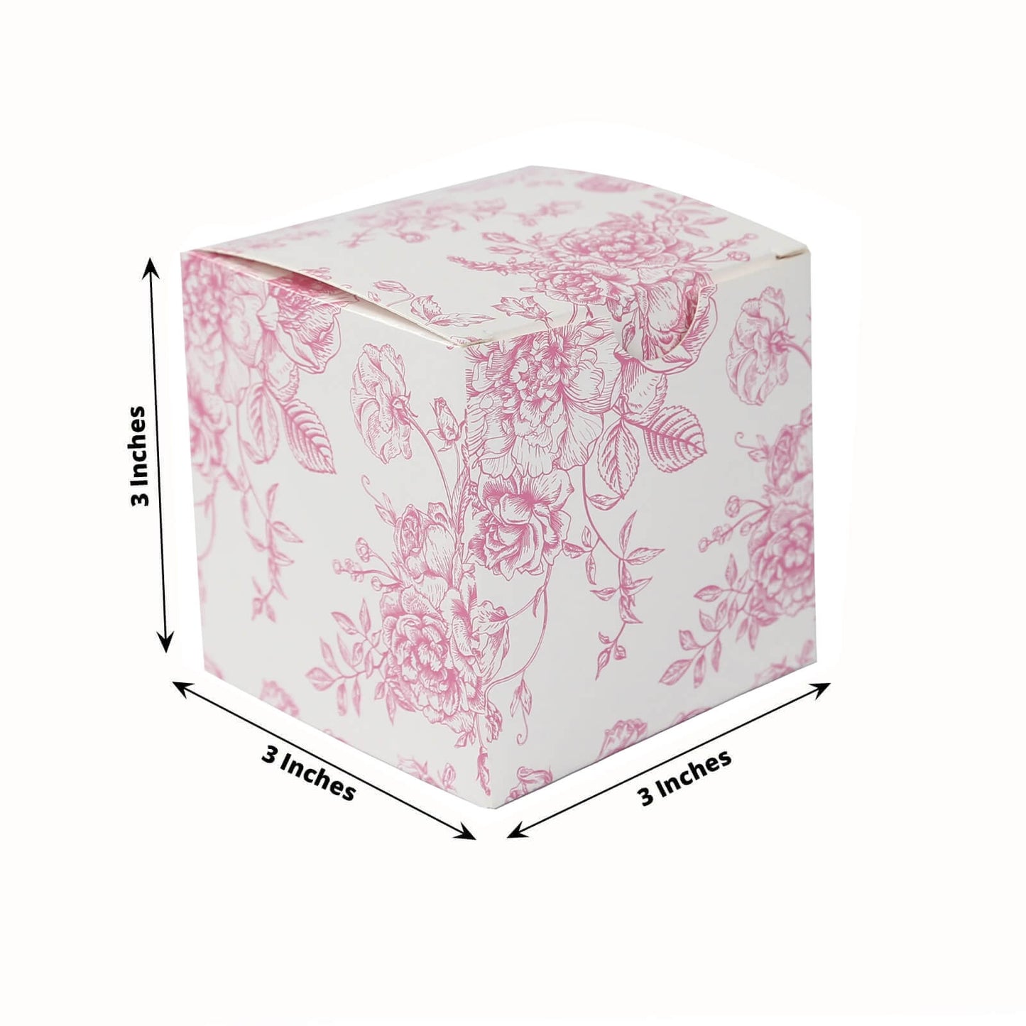 25 Pack Candy Treat Favor Boxes in French Toile Pattern - Matte Pink and White Party Gift Boxes, Cardstock Paper - 3"x3"