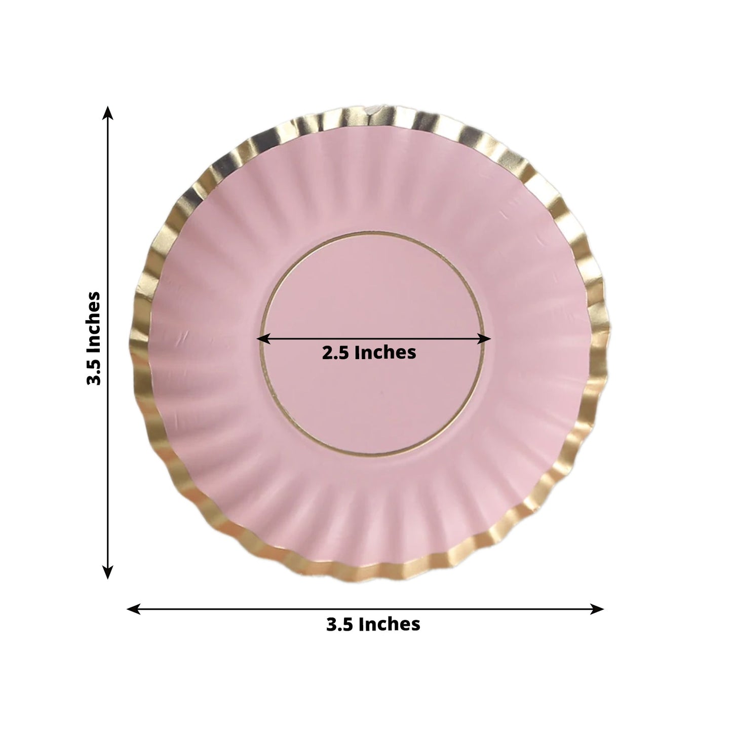 50-Pack Paper 3.5" Round Party Plates in Blush with Gold Scalloped Rim - Disposable Mini 250GSM Dessert Plates for Tapas, Appetizers & Finger Foods