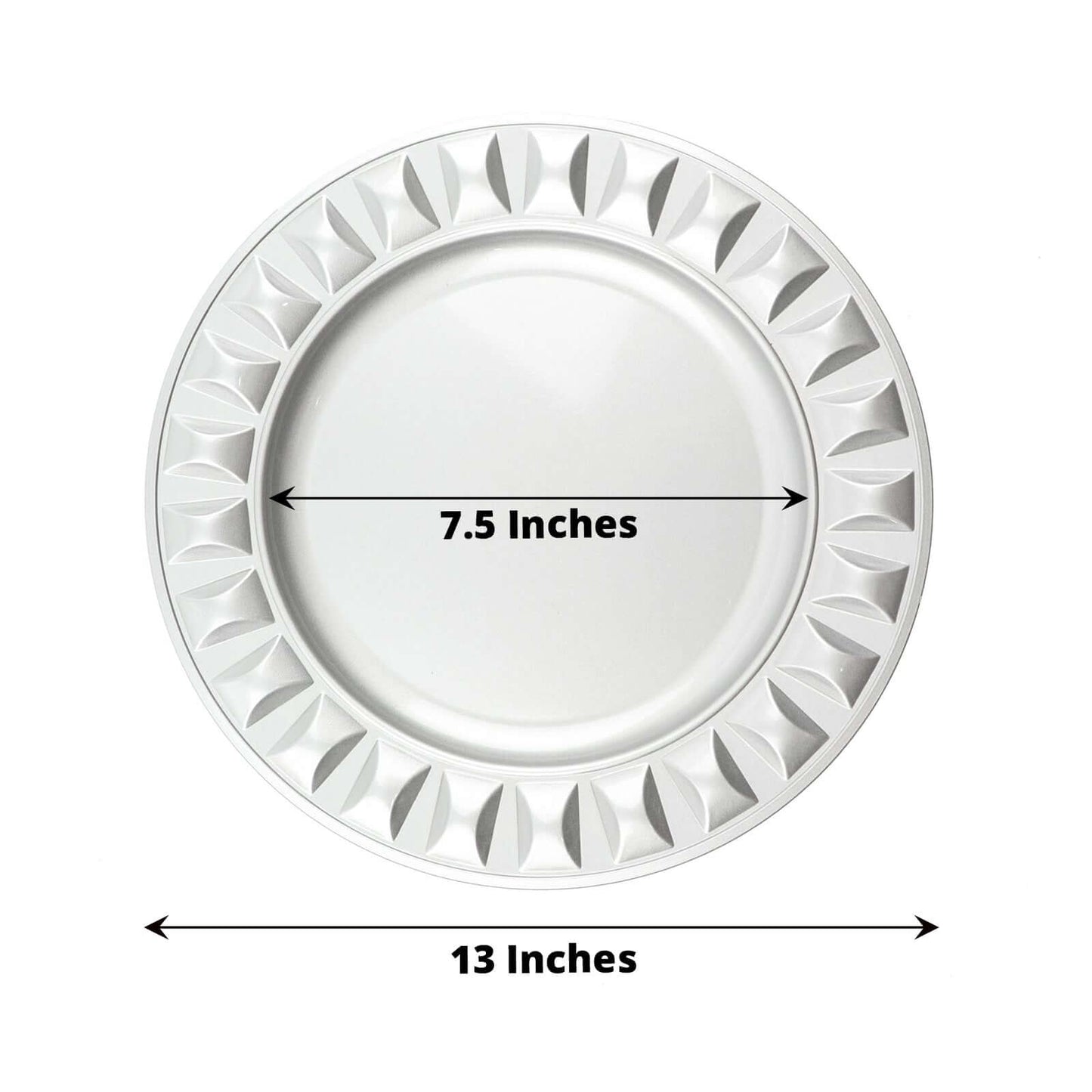 6-Pack Plastic Round Charger Plates 13" in Silver with Bejeweled Rim, Luxe Decorative Dinner Party Charger Tableware