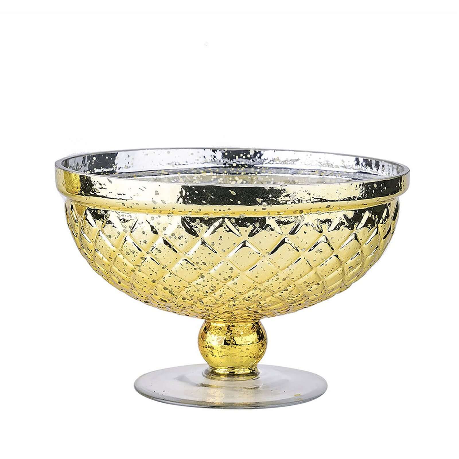 Mercury Glass Pedestal Bowl Vase Compote Style Gold - Sophisticated Floral Table Decor for Events 8" - Linen Luxes