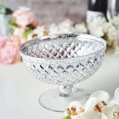Mercury Glass Pedestal Bowl Vase Compote Style Silver - Sophisticated Floral Table Decor for Events 8" - Linen Luxes