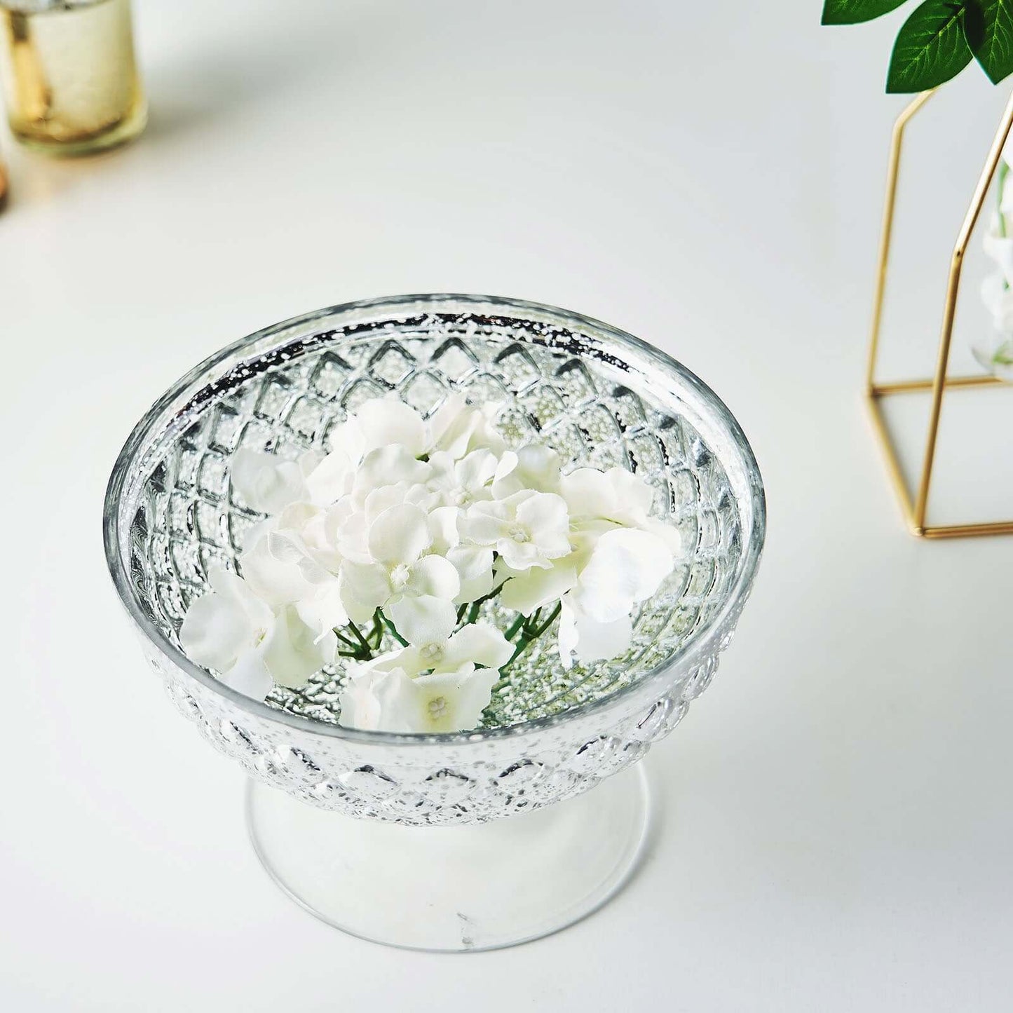 Mercury Glass Pedestal Bowl Vase Compote Style Silver - Sophisticated Floral Table Decor for Events 8" - Linen Luxes
