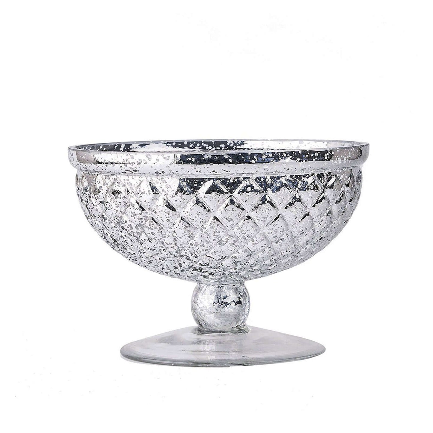 Mercury Glass Pedestal Bowl Vase Compote Style Silver - Sophisticated Floral Table Decor for Events 8" - Linen Luxes