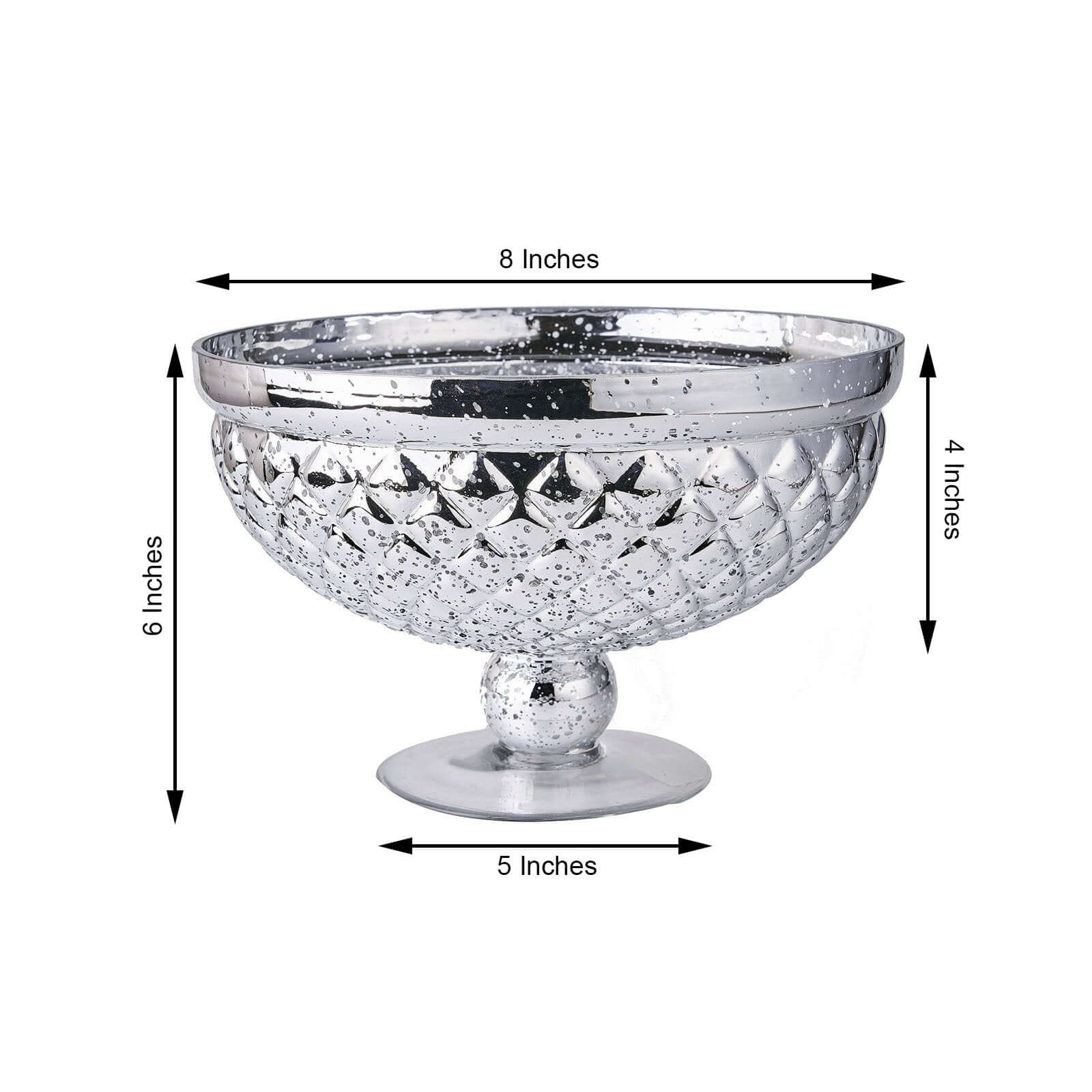Mercury Glass Pedestal Bowl Vase Compote Style Silver - Sophisticated Floral Table Decor for Events 8" - Linen Luxes