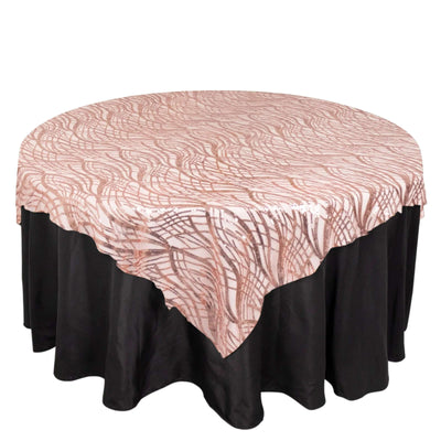 Mesh 72"x72" Table Overlay Square Tablecloth Blush - Wave Embroidered Sequins Table Topper