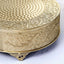 Metal 14" Round Cake Pedestal Stand Matte Gold - Cupcake Dessert Display Riser with Intricate Embossed Design for Upscale Events & Gatherings - Linen Luxes